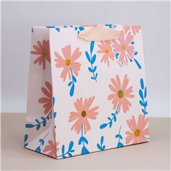 Пакет подарочный (S) "Wonderful pink flowers and green leaves", (22*22*10)